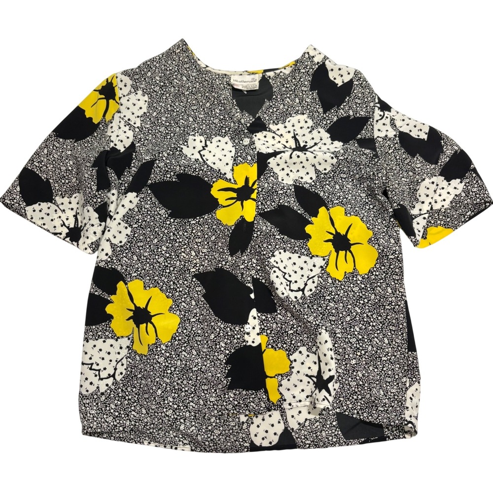 Vintage Weathervane Womens‎ Floral V-Neck Blouse Yellow Black Size 10